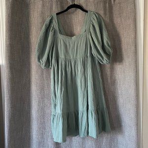NWT In Loom Sage Green Cotton Square Neck Babydoll Dress